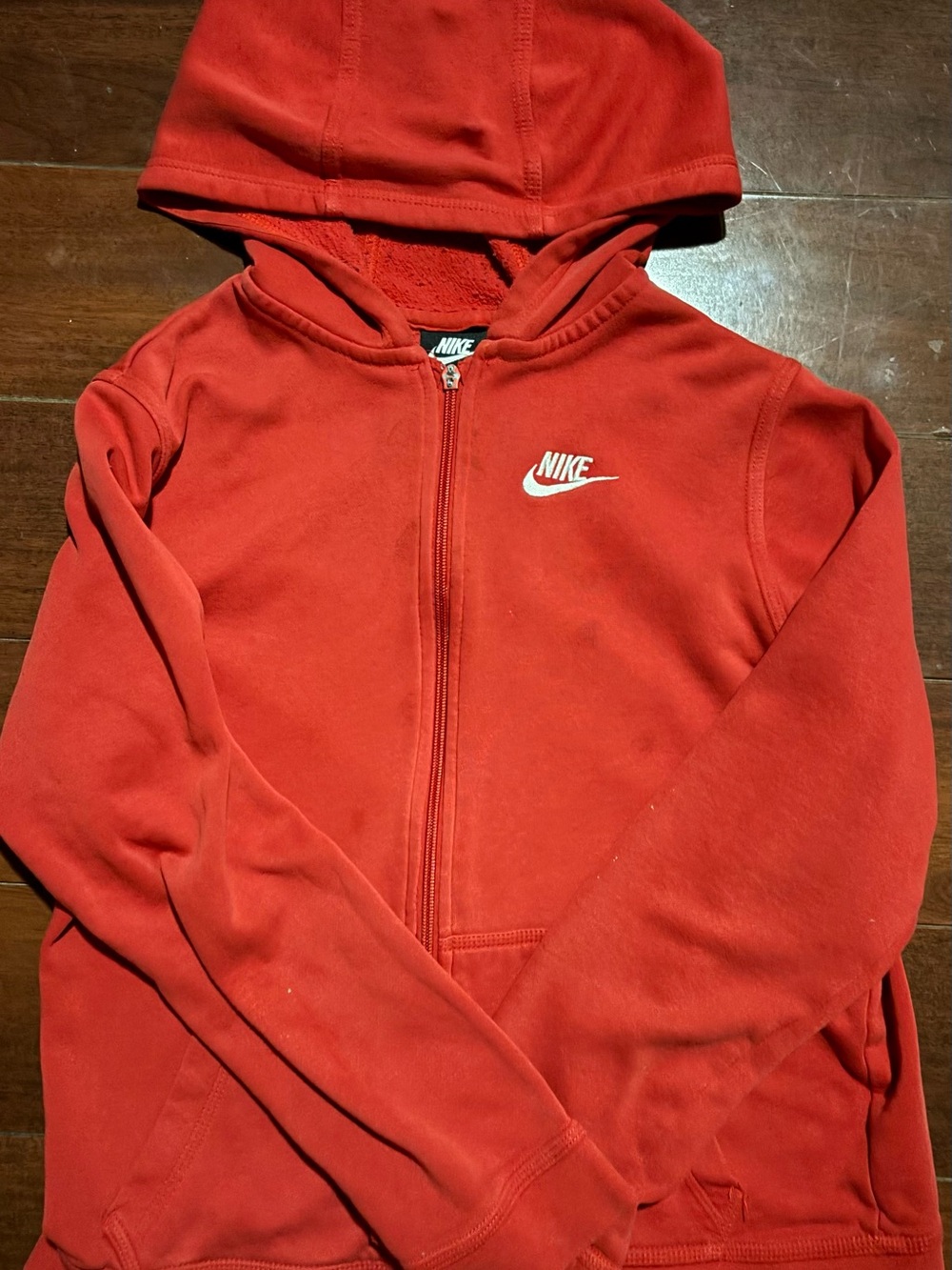 Nike Men Red Full-Zip Hooded Sweatshirt with White Logo